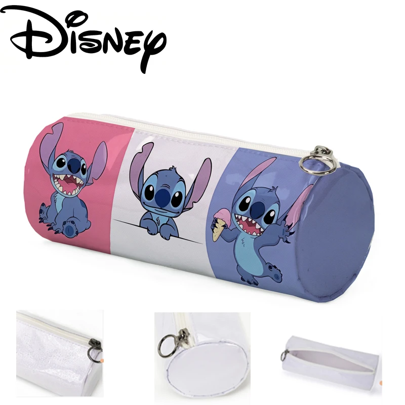 

Cartoon Stitch Student Cylinder Pen Bag Pvc Film Large Capacity Pencil Bag Polyester Storage Stationery Bag Children's Gift