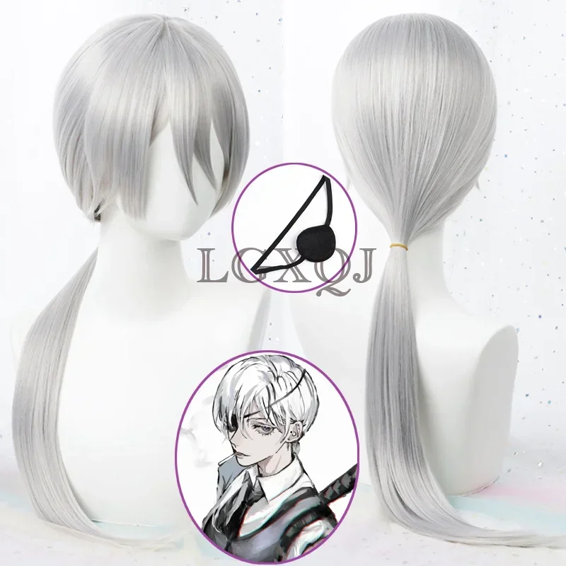 Аниме Quanxi Chainsaw Man Косплей Парик Quanxi Парики Серебряный парик с нашивкой для глаз Термостойкие волосы Женские парики + бесплатная шапочка для парика