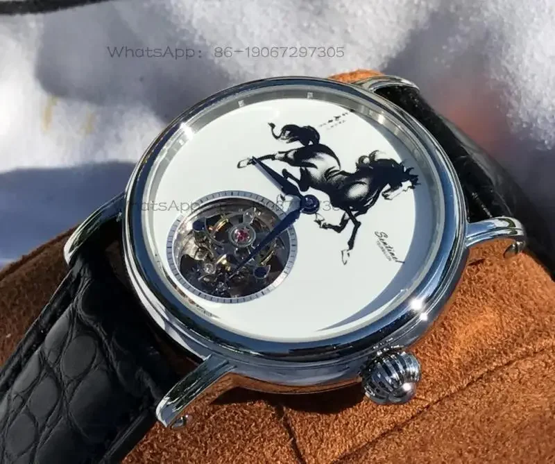 customization Tourbillon ST8000 Movement Watch. Horse Zodiac Tourbillon High-end Watch. Enamel Dial Men's Mechanical Watch
