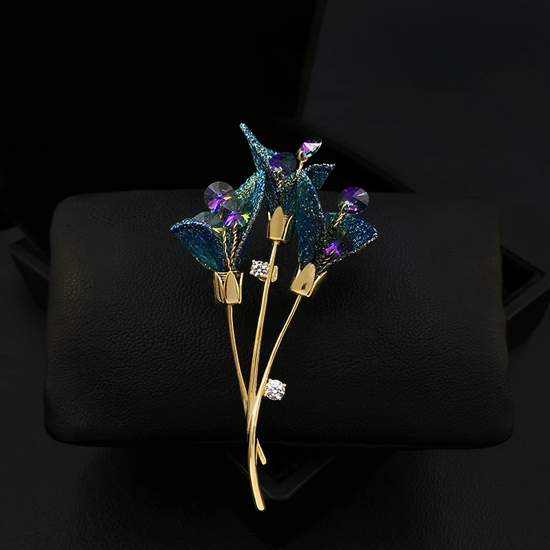 Luxury Tulip Flower Brooch Dinner Dress Corsage Court Retro Exquisite High-End Suit Neckline Pins Women Jewelry Accessories 1911