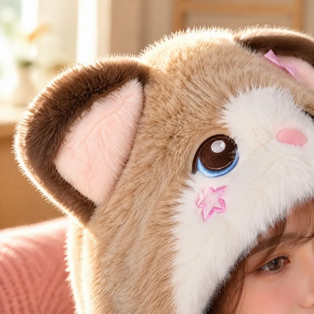 Thick Fleece Cat Ear Trapper Hat Fleece Lined Windproof Earflap Hat Cute Blush Hat Snow