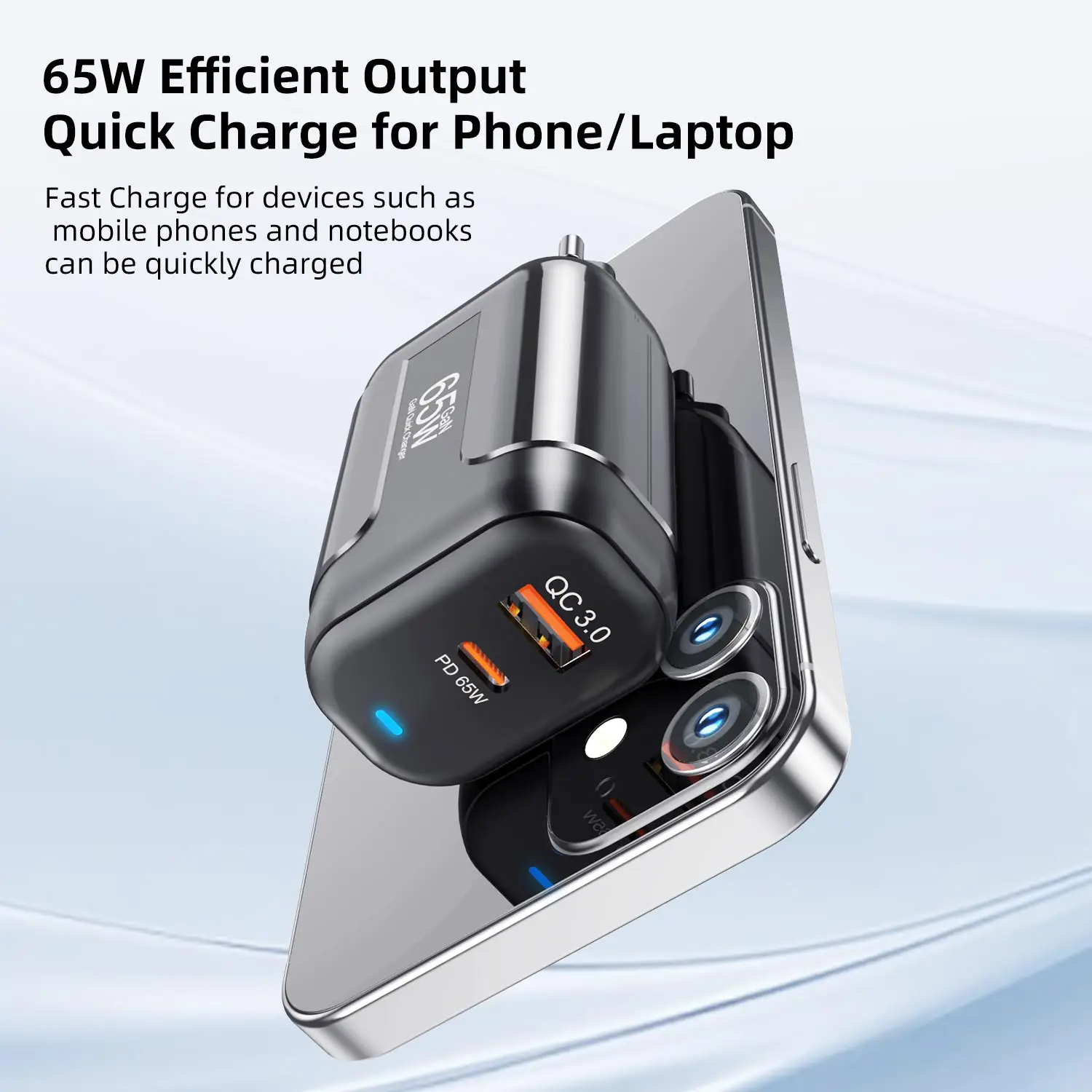 USLION 65W GaN USB C Charger Laptop Ipad Mobile Phone Quick Charge PD USB-C Type-C Fast USB Charger For iPhone 15 14 13 12 Pro