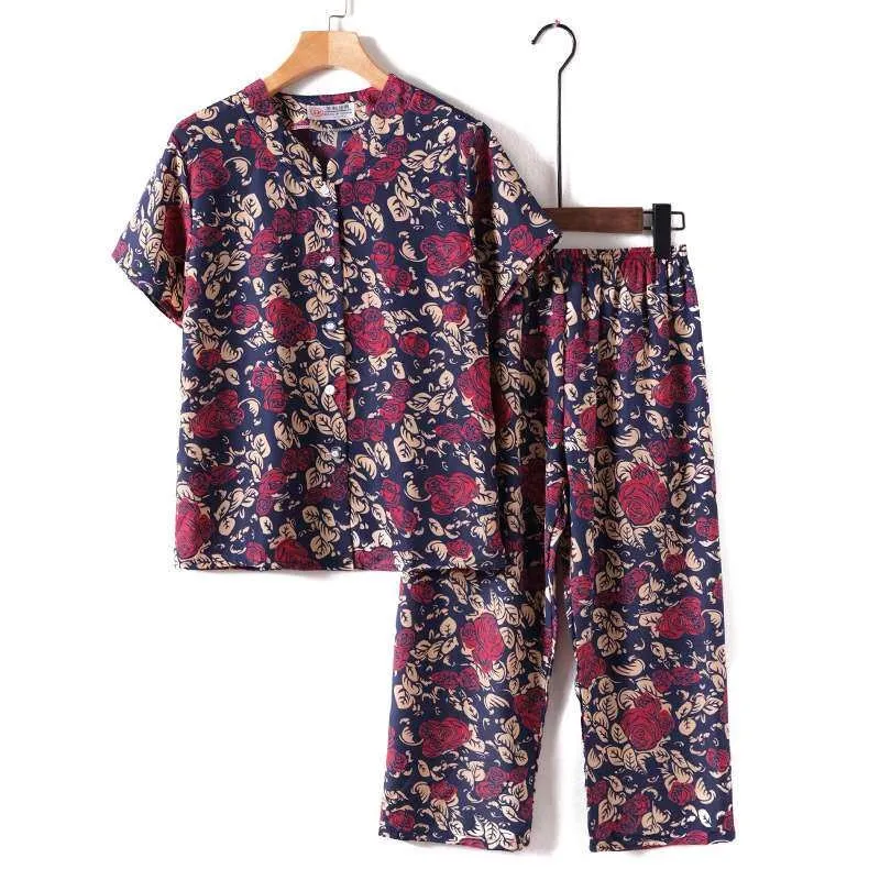 Elegant Midlife Women's Suit Summer Shirt Ice H Granny Style Polyester Fiber Thin V-Neck Cardigan for Ladies And Couples