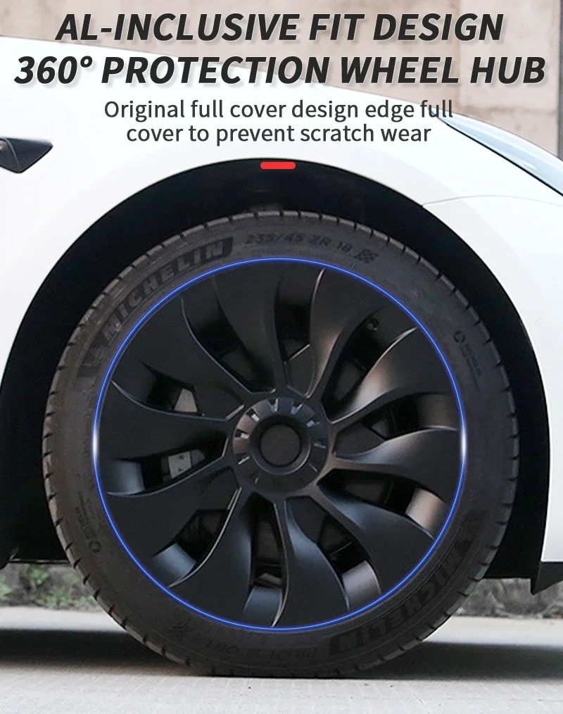 4PCS Replaceable Wheel Hub Cover 18 Inch Automotive Wheel Hub Cover Accessory Suitable for Tesla Model 3