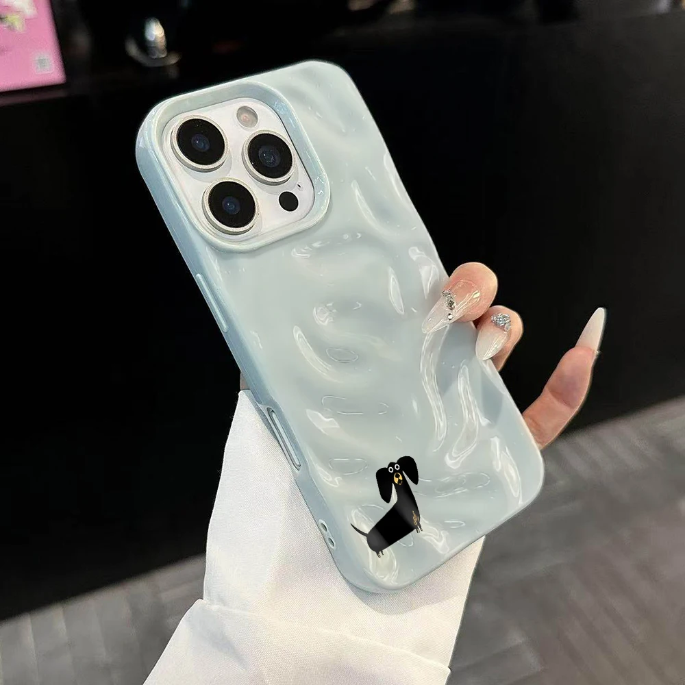 Minimalistische Dackel-Handyhülle für iPhone 17 16 15 14 13 12 11 Pro Max 14 Plus 17Air, Falten-Wellen-Design, weiche Silikonhülle – Detail 2