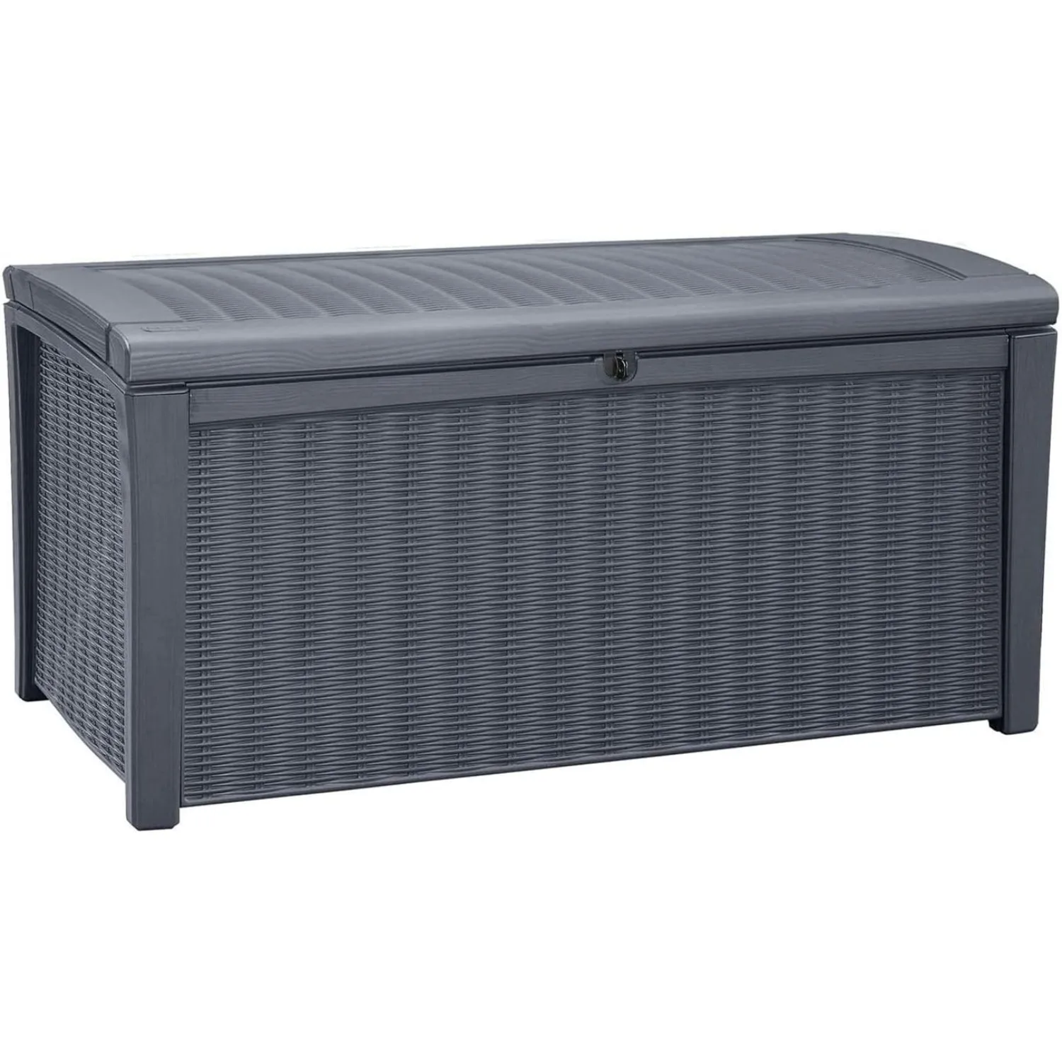 Keter Borneo 110 Gallon All-Weather Wicker Rattan-Style Resin Storage Deck Box Stylish Outdoor Bench with Lockable Lid Grey