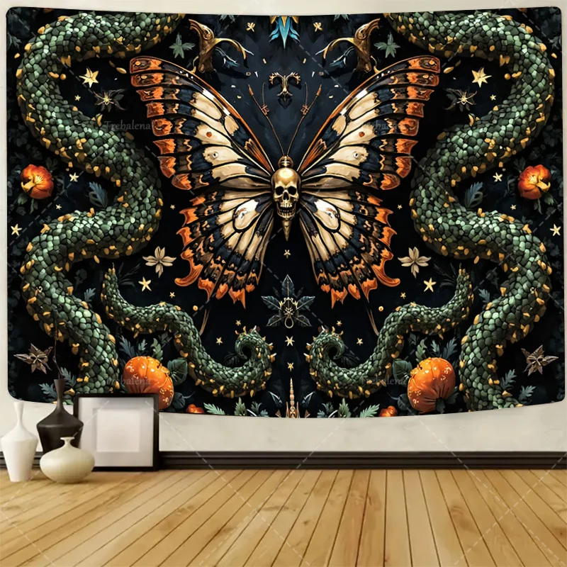 

1 шт. настенный гобелен в стиле бохо, череп, бабочка, гобелен со змеей и тыквой для декора стен