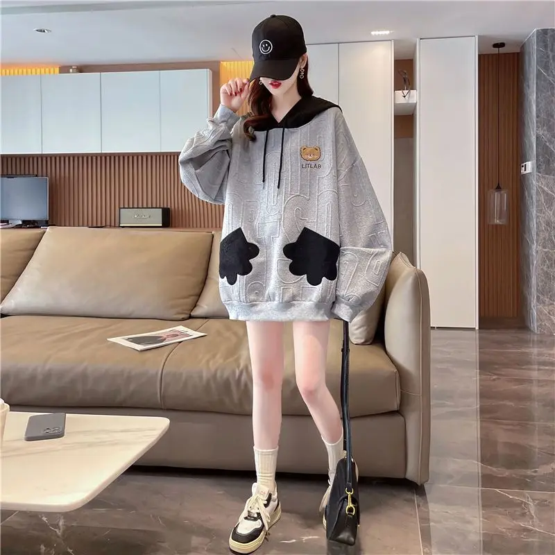 Pullovers Baggy Women\'s Sweatshirts Spring and Autumn Loose Female Top Long Apricot Coat M Kpop on Promotion Youthful Clothes E