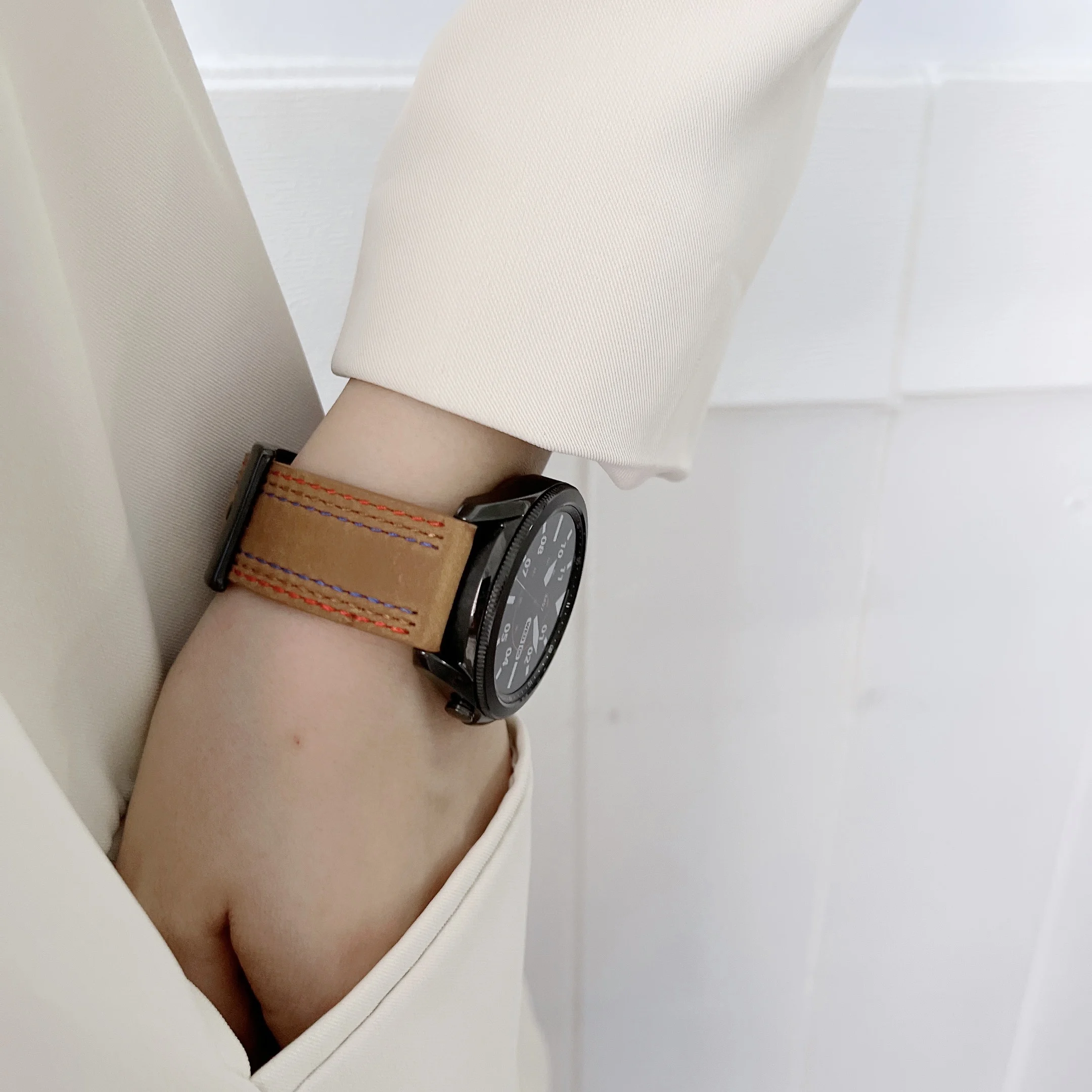 22mm 20mm Sport Leather Strap For Samsung Galaxy watch 6/5/4/Classic Huawei Watch 4 3 Needlework bracelet wristband Amazfit GTR