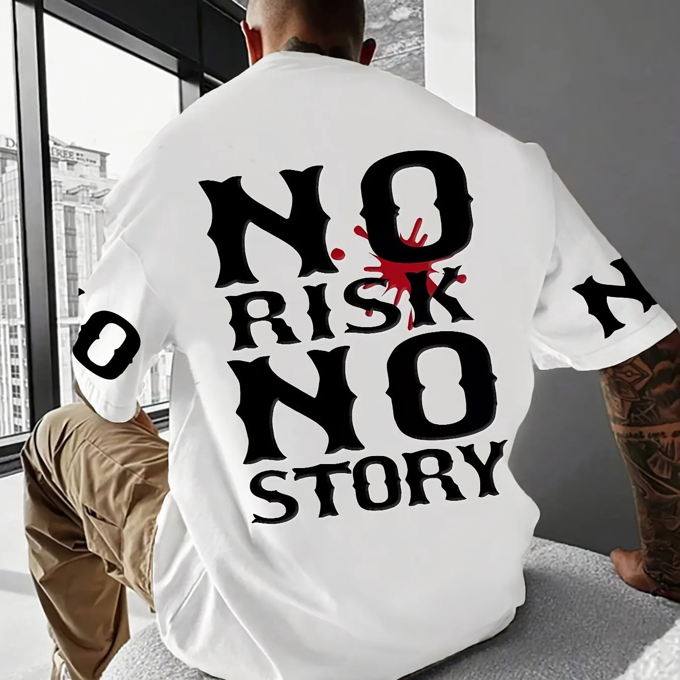 

Летняя мужская модная повседневная свободная спортивная футболка из чистого хлопка с принтом NO RISK NO STORY, топ с короткими рукавами и круглым вырезом