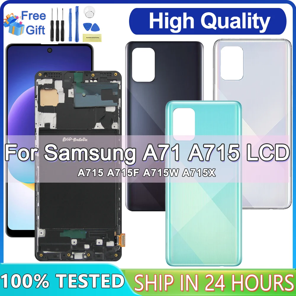 Display OLED For Samsung A71 Replacement with Frame, For Samsung A715 A715F A715FD LCD Display Touch Screen Digitizer Assembly