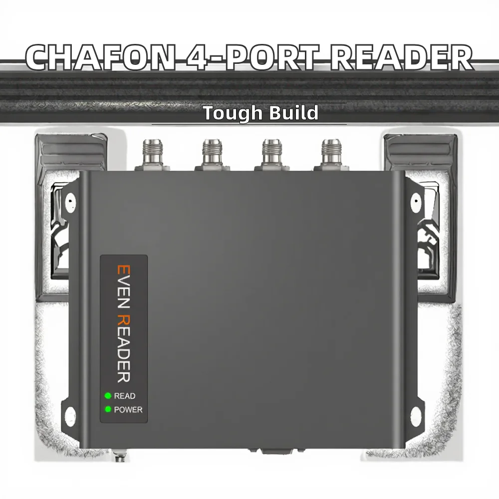 CHAFON Pembaca Kontrol Akses Tetap UHF 4-Port Jarak Jauh 10~15m Pembaca Kartu RFID Dengan RS232/RS485/TCP/IP/USB/POE/WIFI
