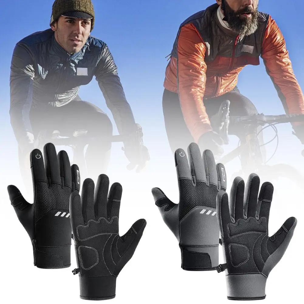 

Waterproof Cycling Gloves Outdoor Sports Running Motorcycle Ski Touch Screen Fleece Gloves Non-slip Warm Full Fingers Winter