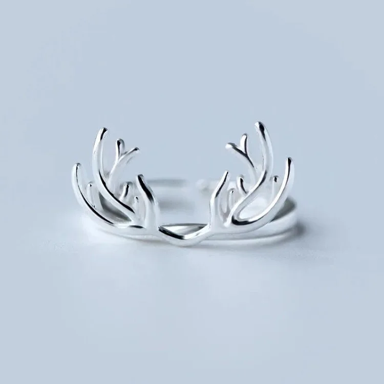 Personality Gothic Vintage Deer Antlers Rings For Women Bridal Wedding Engagement Punk Resizable Antique Rings Rock Jewelry