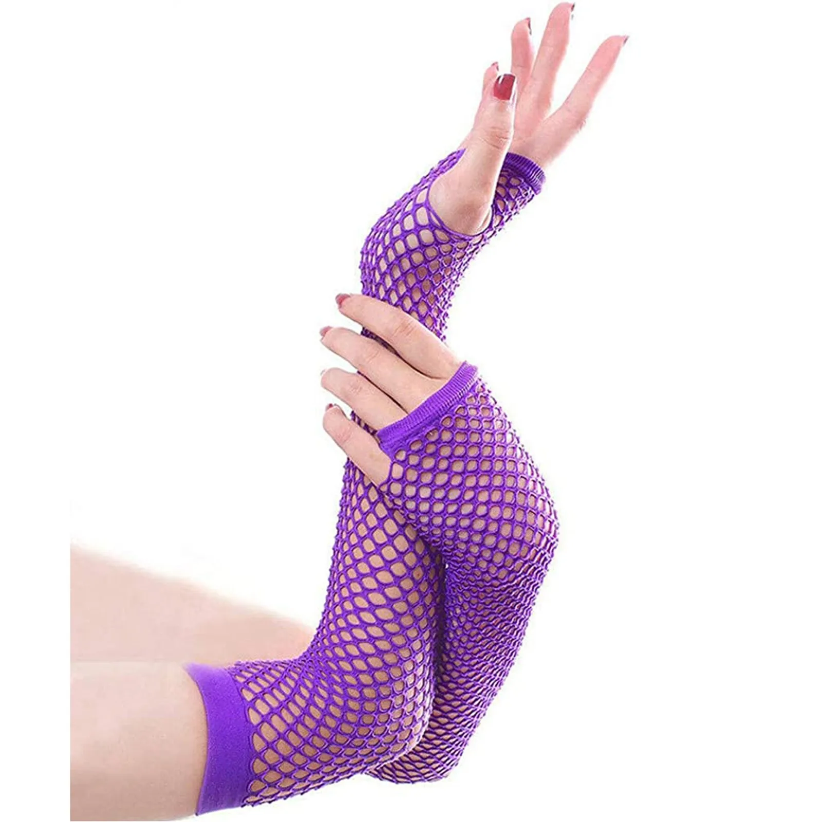 Sexy Women Gloves Hollow Out Holes Fashion Punk Goth Ladies Disco Dance Costume Fingerless Mesh Long Fingerless Gloves Mittens