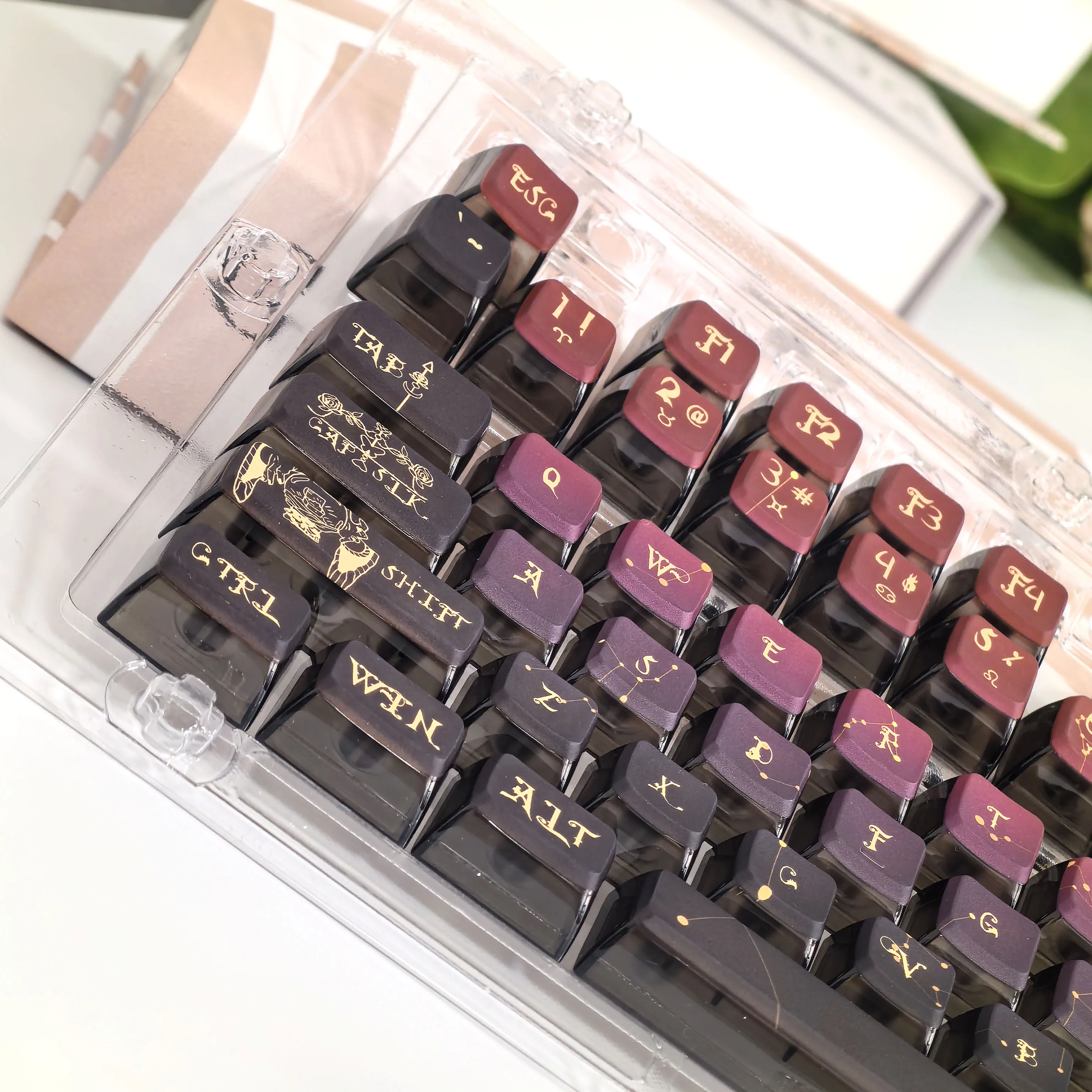 

117 Keys Translucent Keycap 12 Constellation Pudding Pbt+Pc Material Retro Red Purple Gradient Keycap ASA Customized Diy Keycap