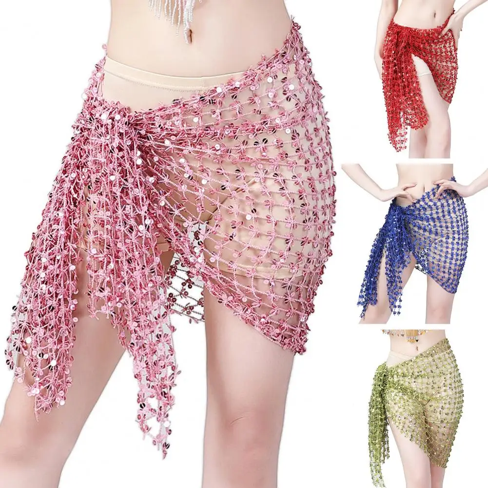 Belly Dance Hip Scarf Sequin Woven Wrap Skirt Sequin Waistband Hollow Design Waist Belt Sequin Belly Dance Scarf Wrap Skirt