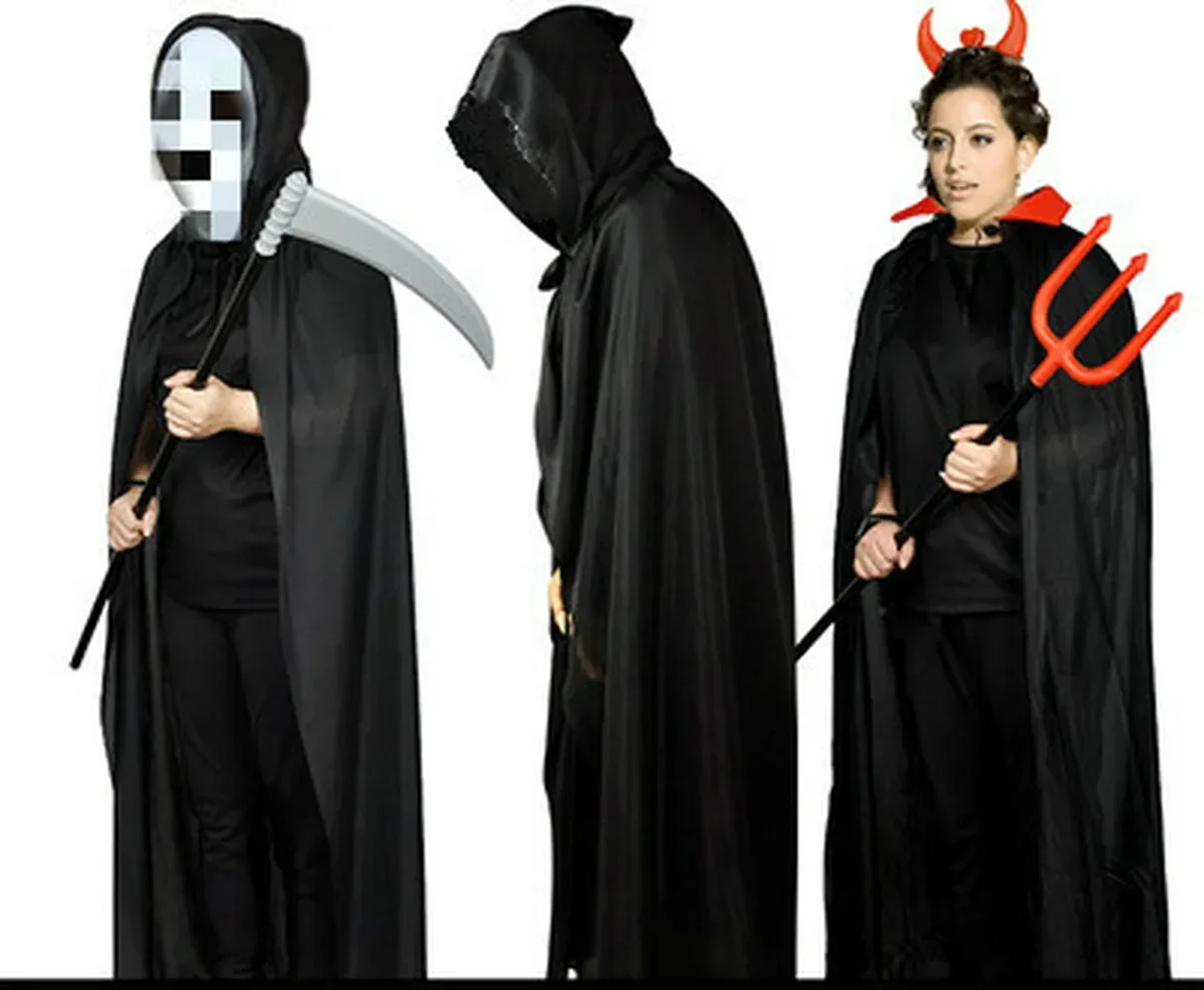Kapuzen mantel Wicca Robe mittelalter liche Hexerei Cape Party Kostüm Kleid (Größe: 165-170cm Farbe: schwarz) – Detail 1
