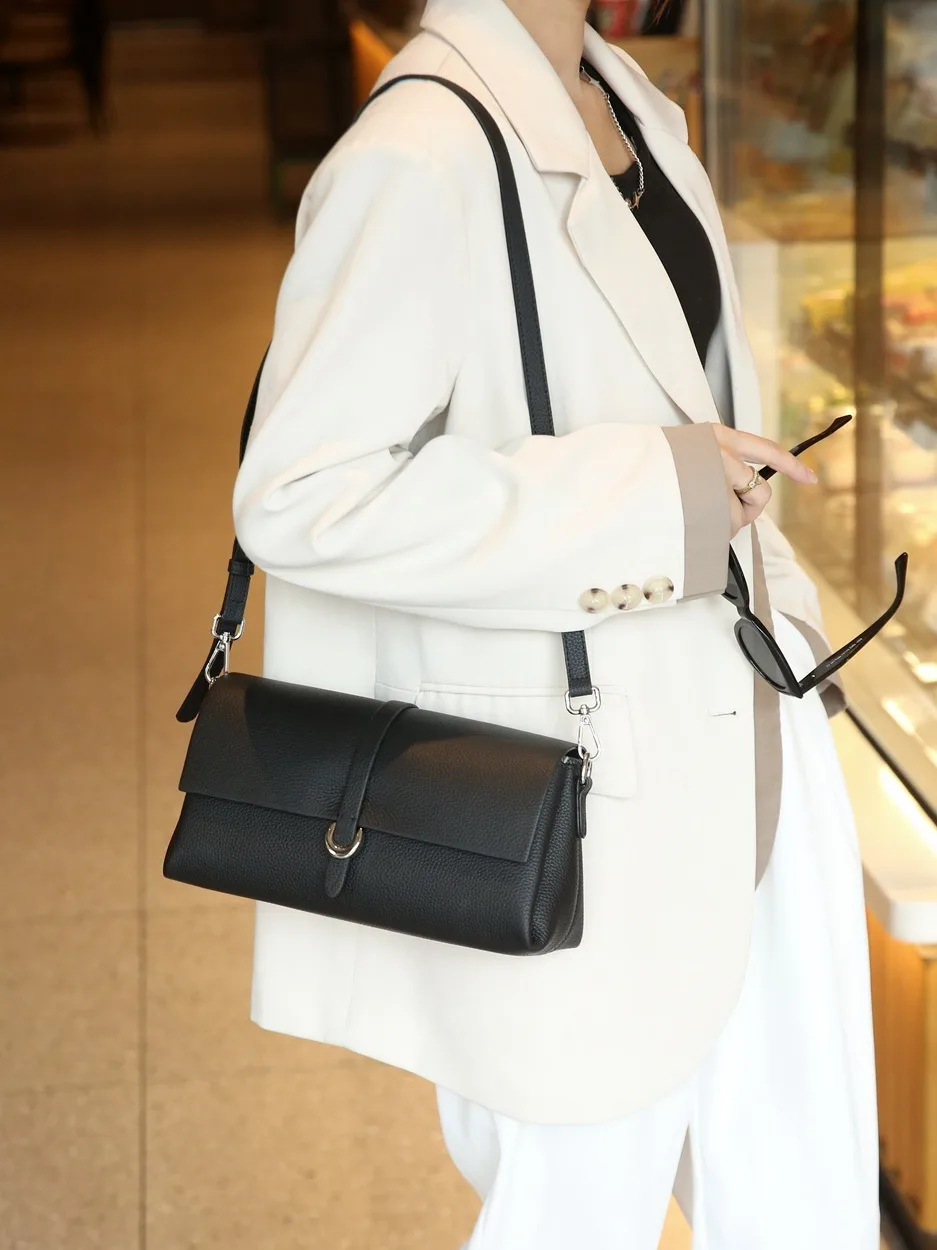 

Women's Cow Real Leather Shoulder Bag Ladies Light Luxury Cowhide Retro Commute Handbags Female Travel Crossbody Bags for Lady
