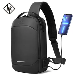 HK Multifunction Crossbody Bag Fashion Shoulder Messenger Bags Male Waterproof Short Trip Chest Bag Pack for Men Fit For 11” Pa