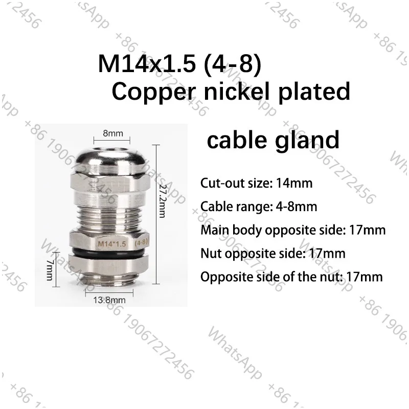 10pcs M14x1.5 (4-8) Waterproof Joint  Brass Nickel Plated Metal Cable Gland Head  Sealing 304 Stainless Steel Stuffing Box PG