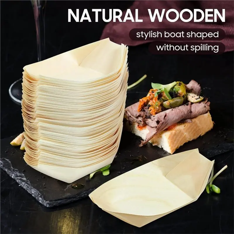 【LIMITED TIME DISCOUNT】Sushi Boat Trays, Japanese Snack Trays, 100Pcs Disposable Wooden Boat Boards- Ideal For Family Restaurant