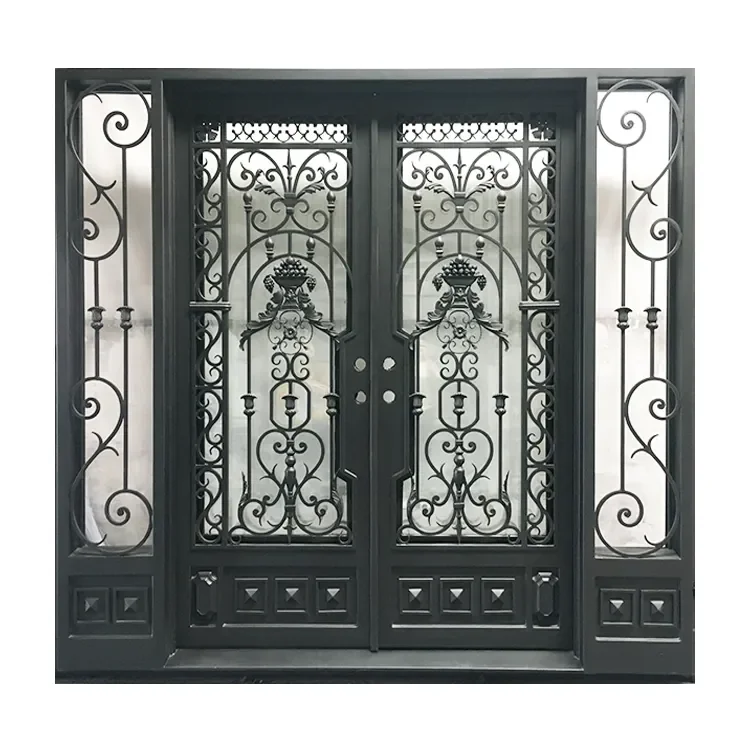 *&House Front Double Main Door Grill Design Steel Wrought Iron Door With Grill