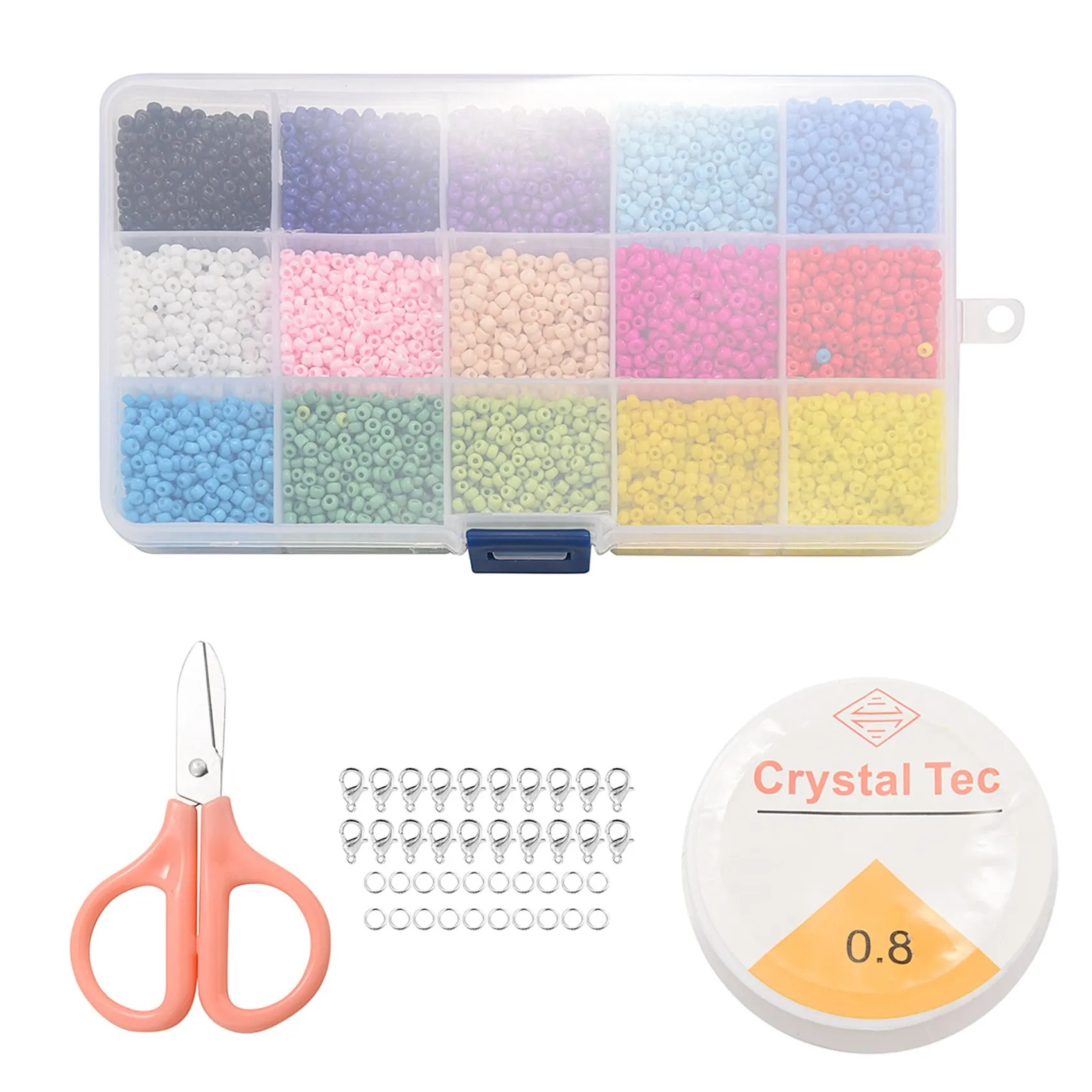 AOAO-9000Pcs Glass Seed Beads 15 Multicolor Assortment Craft Seed Beads Pastel Beads Assorted Kit with Organizer for Jewelry Mak