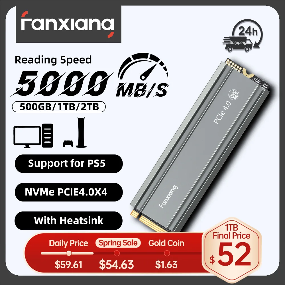 Fanxiang S660 M.2 NVMe SSD PCIe4.0x4 5000 MB/s 500 GB 1 TB 2 TB M2 SSD Internes Solid State Drive für PS5/PlayStation5 Desktop-PC