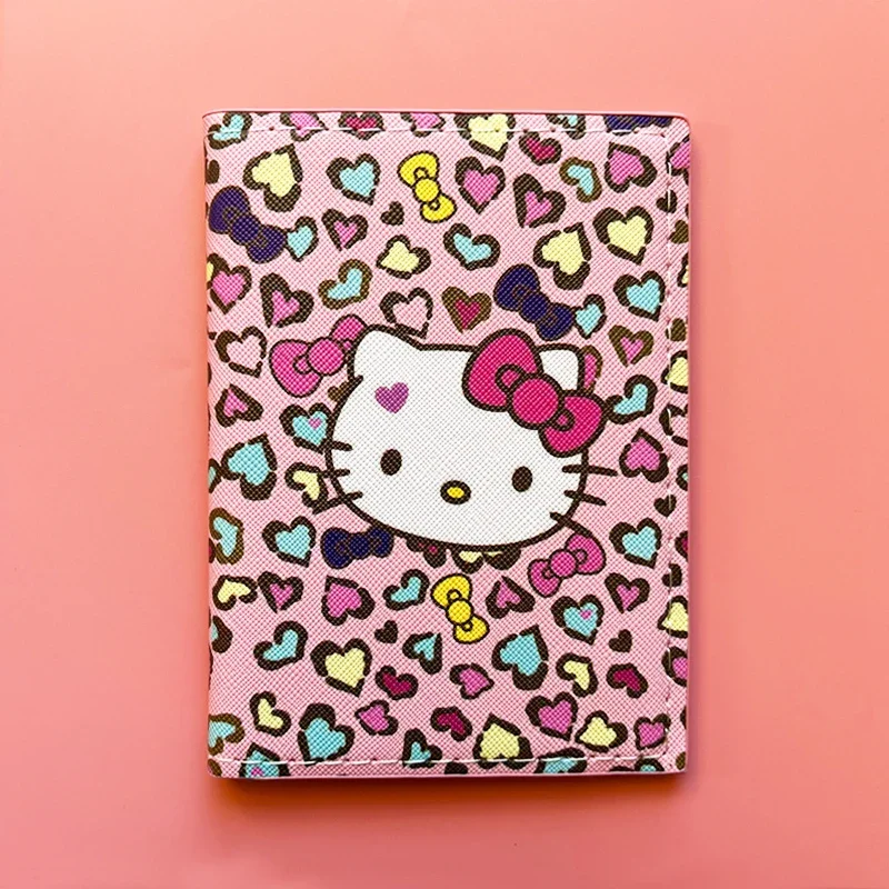 Preciosa funda para pasaporte de Hello Kitty, tarjetero para mujer, Sanrio, bolso para tarjetas de visita de cuero PU, tarjetero para mujer, regalo