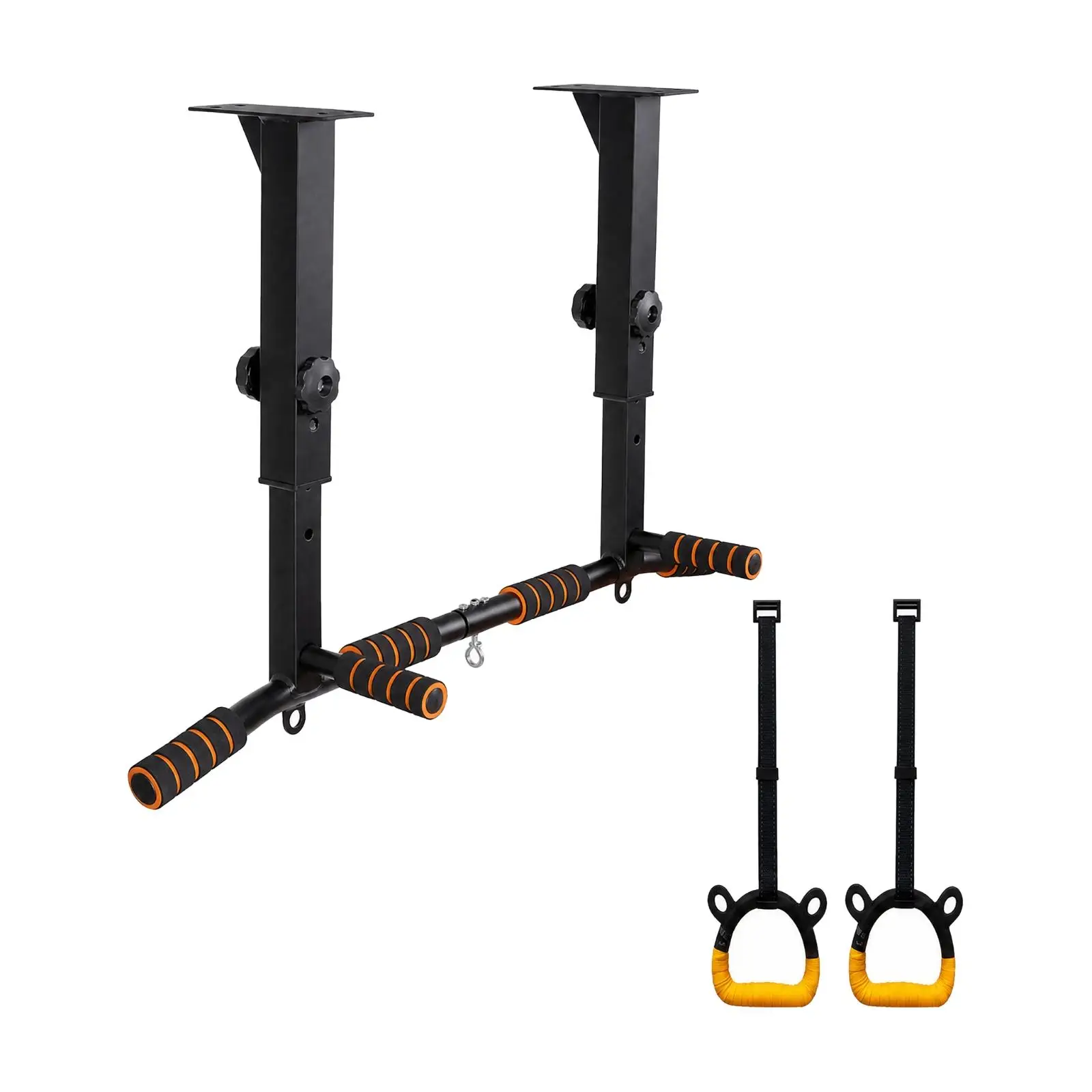 Steel Wall Mounted Pull Up Bar Adjustable Foam Grip Sections with Attachment Points for Versatile Home Gym and Stretching