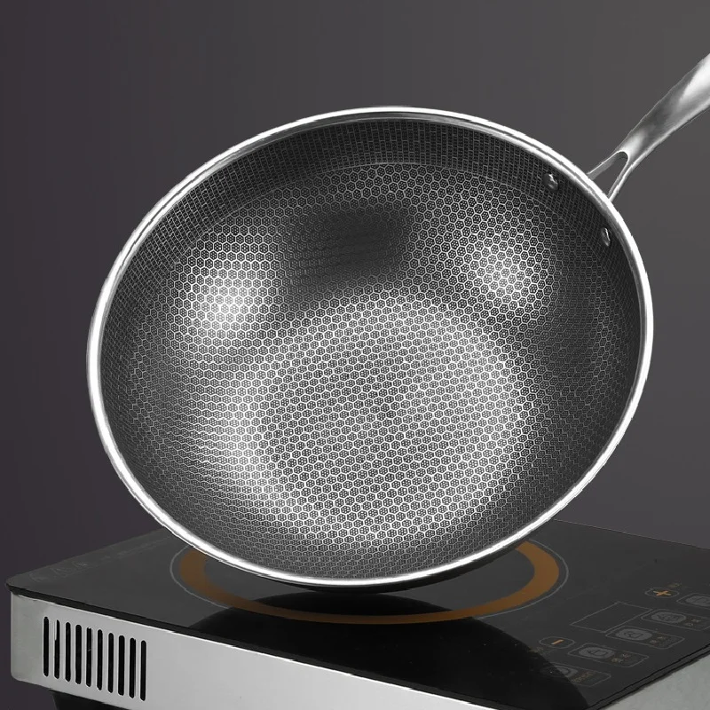 430 aço inoxidável frigideira wok grosso favo de mel artesanal frigideira antiaderente não ferrugem gás/fogão de indução cozinha cozinhar
