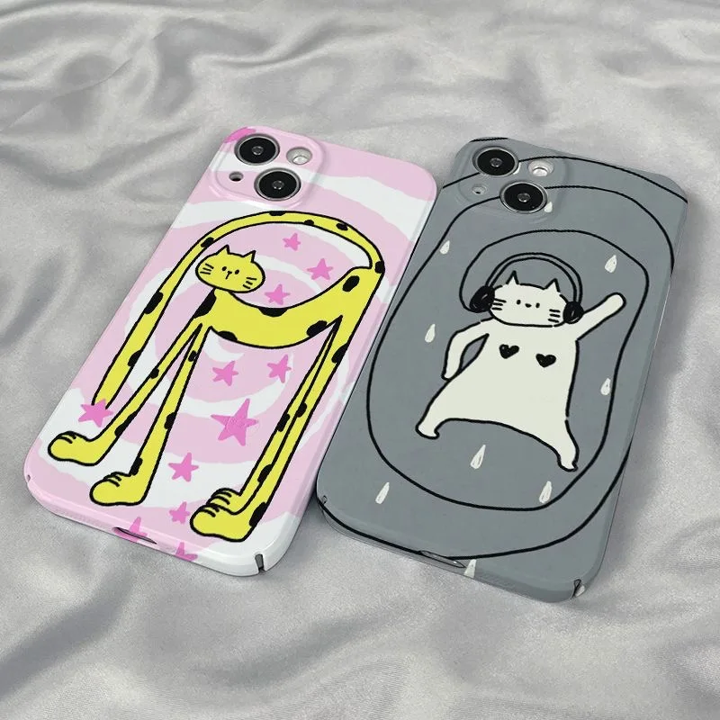 Fun and Quirky Cat Cartoon Phone Case for IPhone 15 14 11 12 13 Pro Max 13 Mini Retro Geometric Phone Case for IPhone XR XS MAX