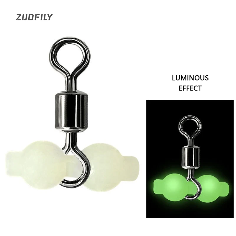 20Pcs Luminous Swivels Fishing Rolling Swivels Connector 3 Way Fluorescent Beads Hook Lure Line Connector Tackle Accessories New