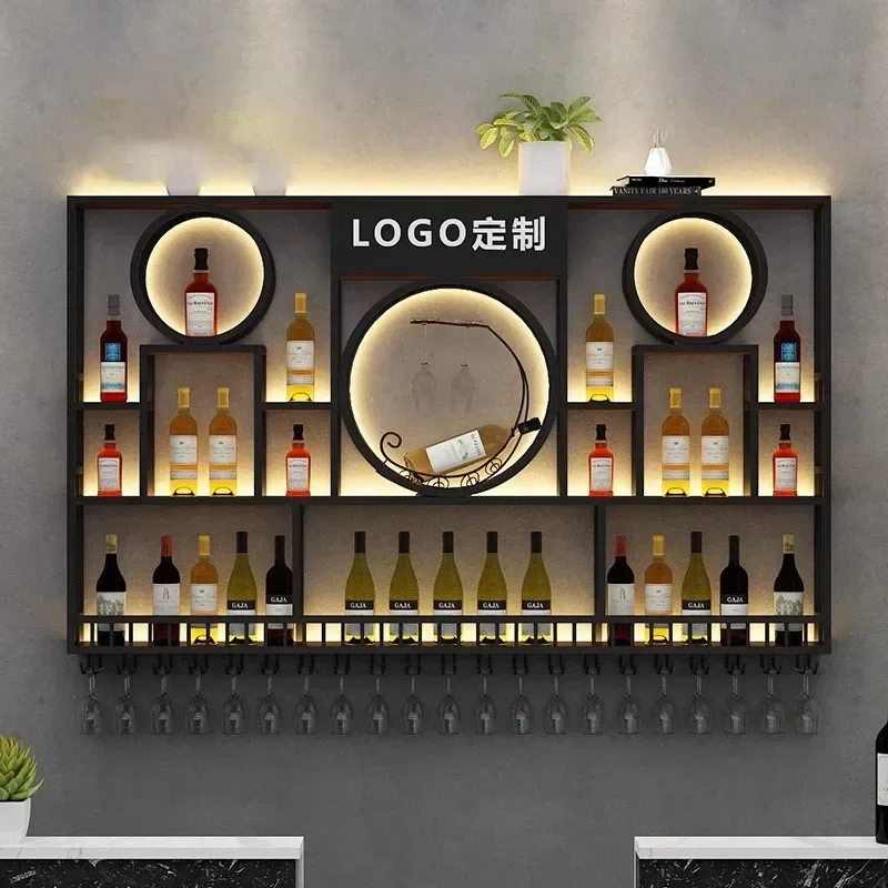 جدار جبل عرض رفوف النبيذ المطبخ الحديثة الفاخرة الذهب النبيذ الرف عرض كبير الخمور مخزن Stojak Na Wino بار الأثاث #4