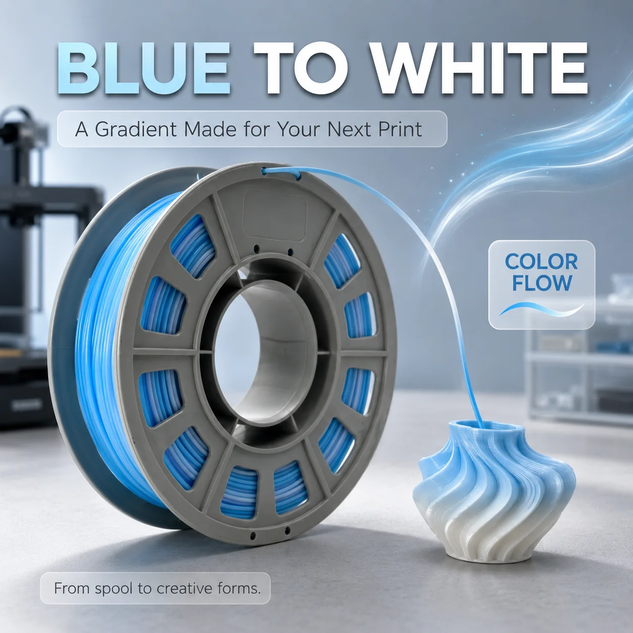 Blue White Gradient PLA 3D Printer Filament 1.75mm 300g Compact Spool Smooth Color-Shift 3D Printing Material