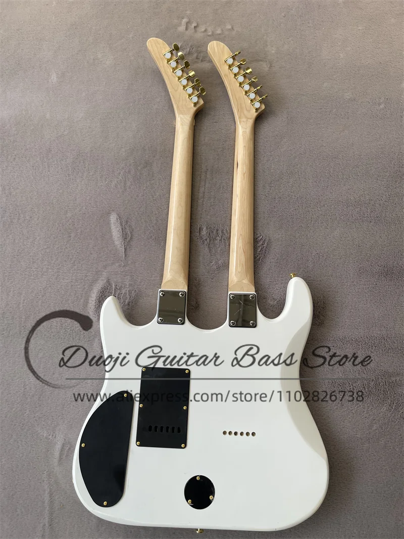 Double Neck guitar White body Maple fingerboard stars inlaid gold Tremolo bridge HHH pickup Kra Gitta factory custom