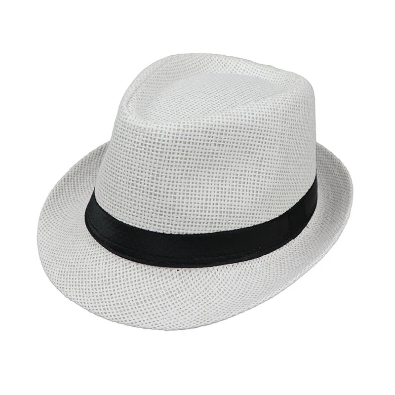 Unisex Summer Straw Fedora Hat Cuban Sun Cap Panama Short Brim 54/58CM Adult Children British Style Outdoor Beach Straw Hat