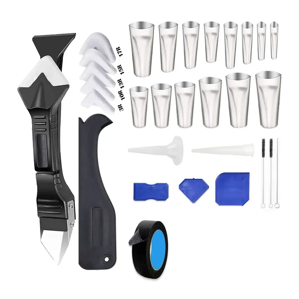 

Prodrill 31Pcs Caulking Finishing Nozzles Tools Kit Stainless Steel Sealant Caulking Tool for Kitchen Bathroom Window