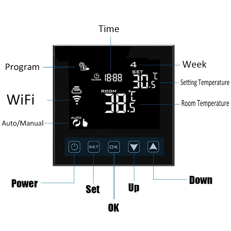 Manufacture OEM WiFi ZigBee Smart Programmable Thermostat Voice Control for Water/ Floor Gas Boiler