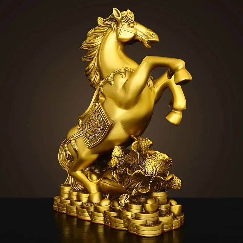 Brass Zodiac Horse Statue with Gold Coins - 