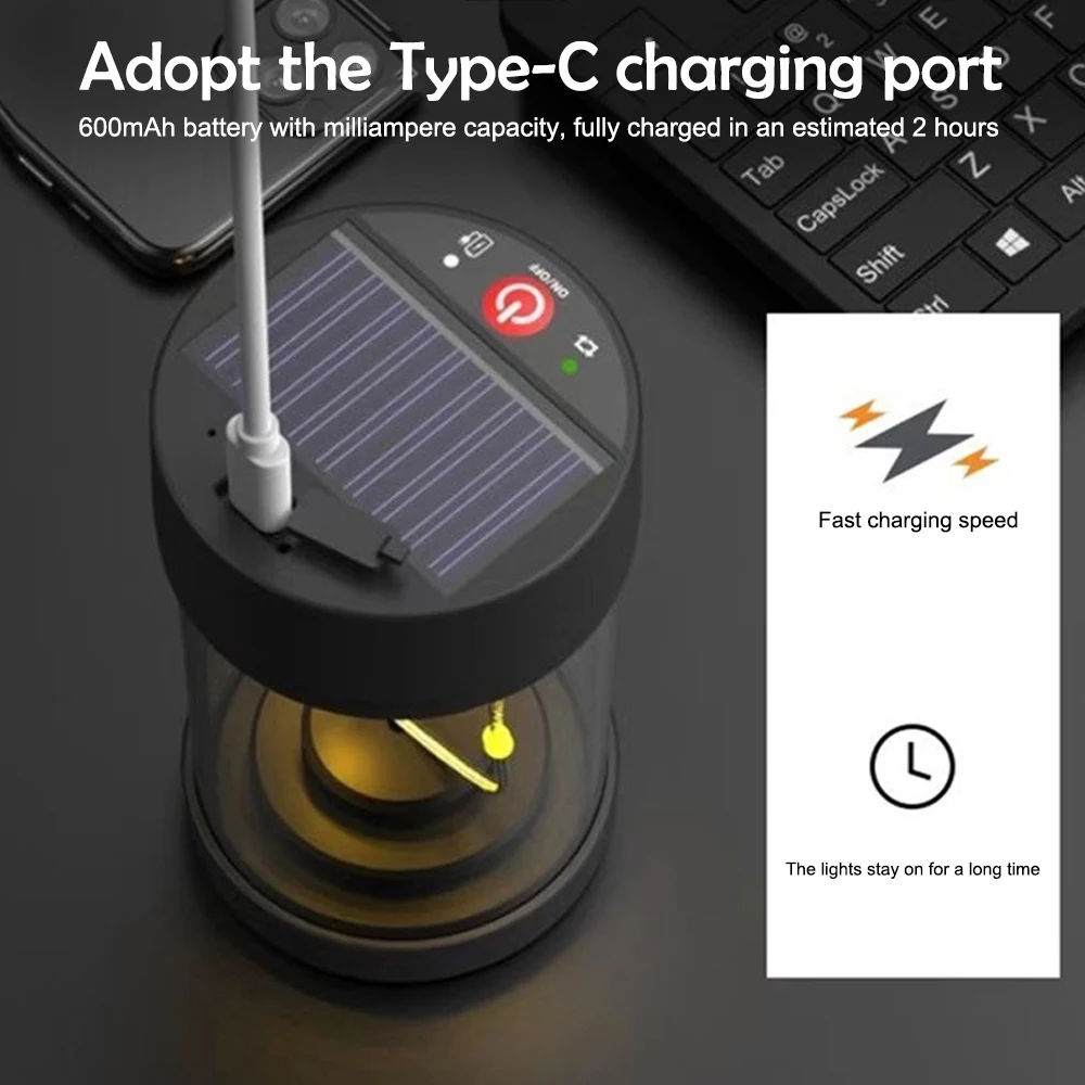 1-2PC Solar Lanterns Outdoor 5 Modes Rechargeable LED Solar Night Light Ornament Outdoor Weddings Celebrations Picnics Camping