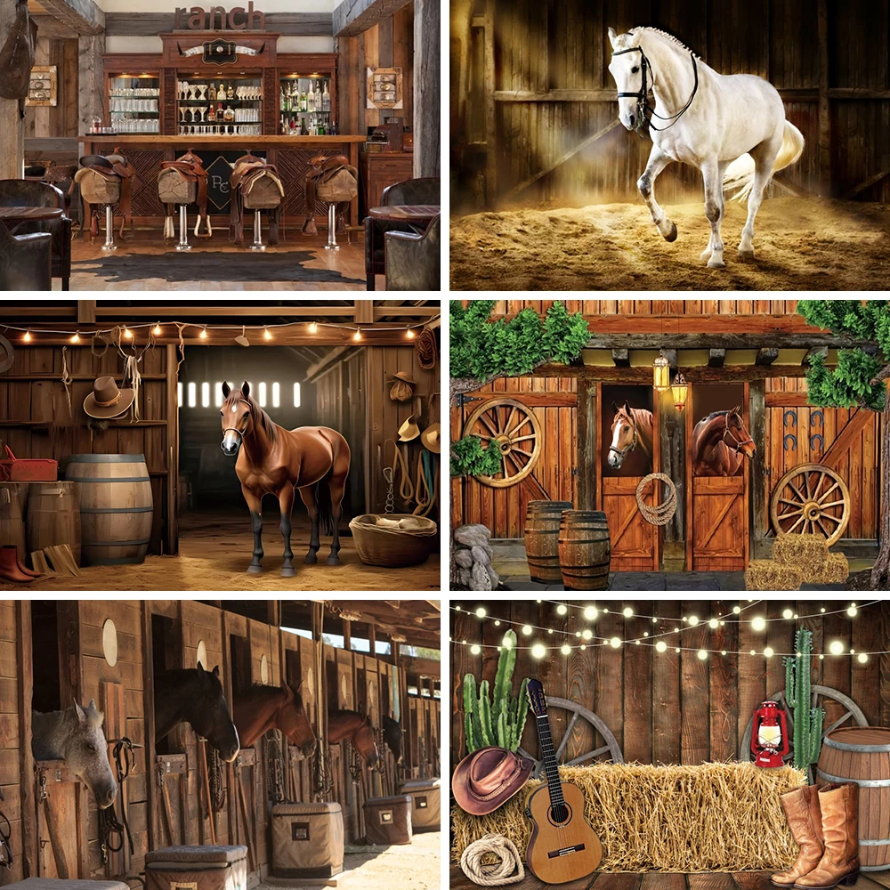 Stacking Barn Good Horse Backdrop Wooden Door Western Cowboy Style Photo Decoration Background Living Room Bedroom Wall Decor