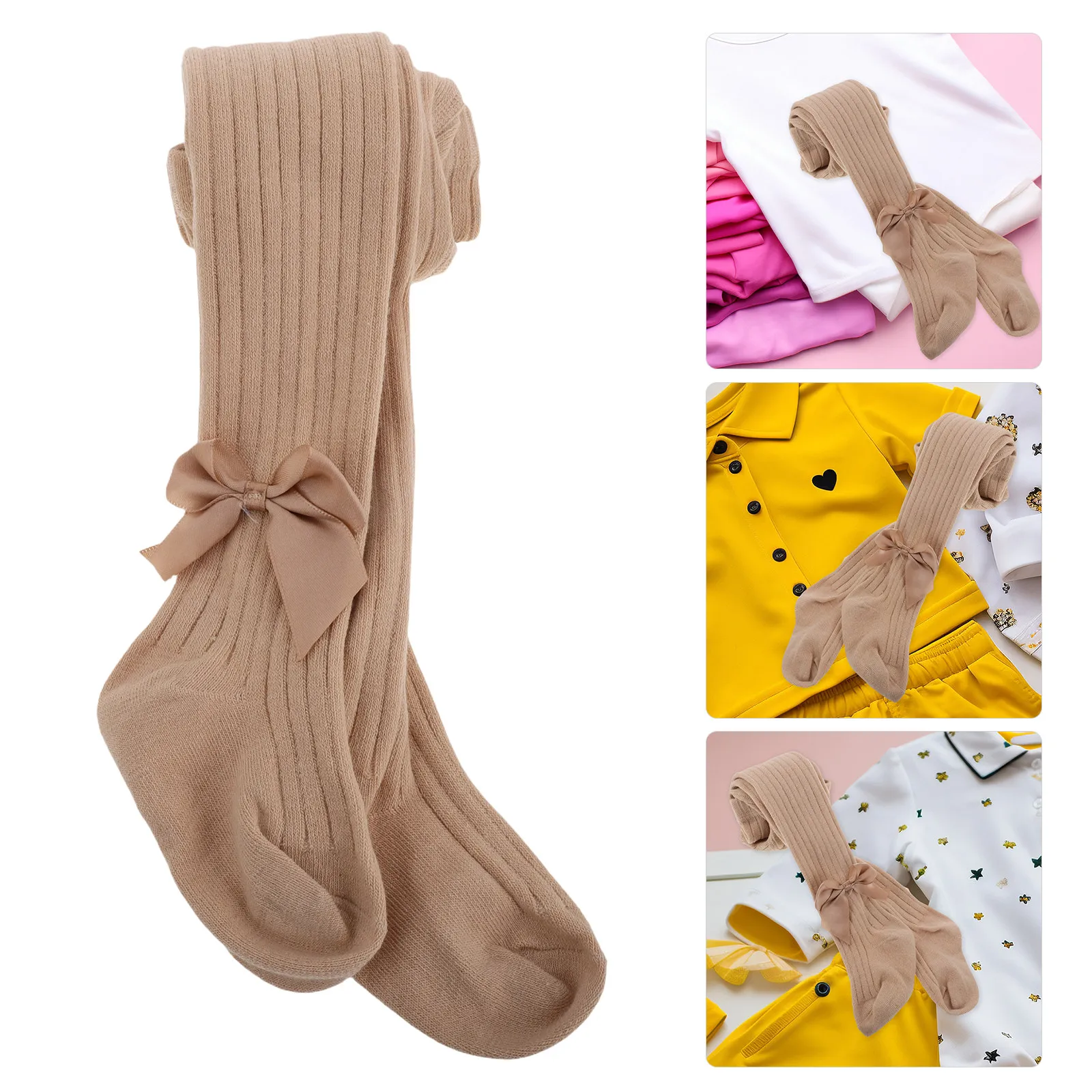 

1Pair Ribbed Texture Baby Girl Knee High Socks with Bow Design Soft Cotton Long Stockings for Spring Autumn Wear Non Slip