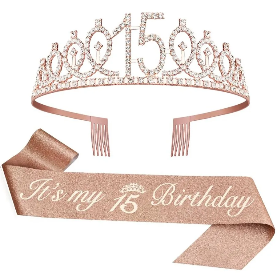Geburtstagsschärpe und Krone für Frauen 15., 20., 25., 30., 35., 40., 45., 50., 55., 60., 65., 70. Geburtstag Party-Geschenke Dekoration – Detail 16