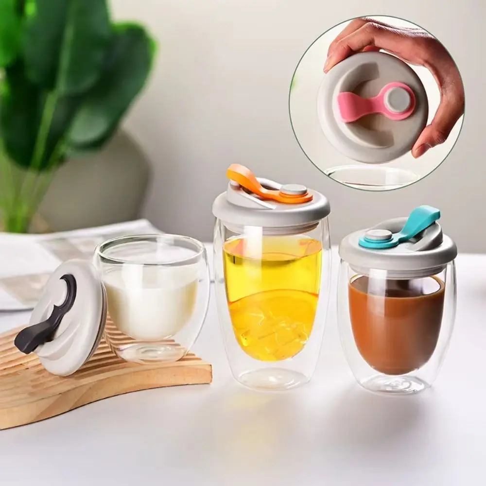 

Creative Insulated Glass Cup with Lid Leak-Proof Egg-Shaped Portable Water Cup Anti-scald Thickened Transparent Tumbler Kitchen