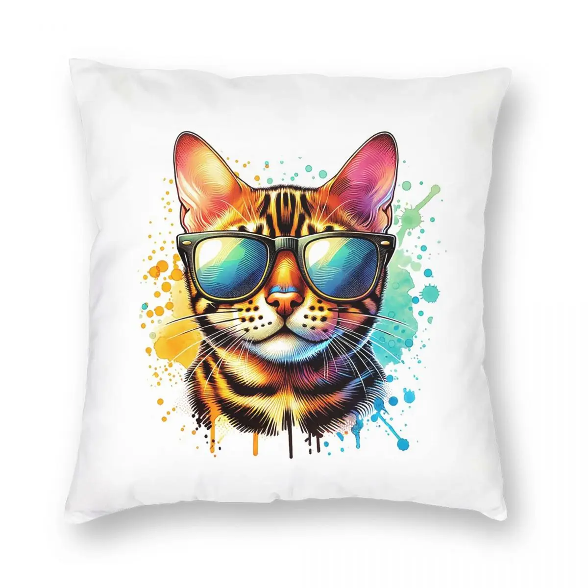 Cute Cool Cat Wearing Sunglasses Square Pillowcase Pillow Cover Cushion Decor Comfort Throw Pillow for Home Living Room