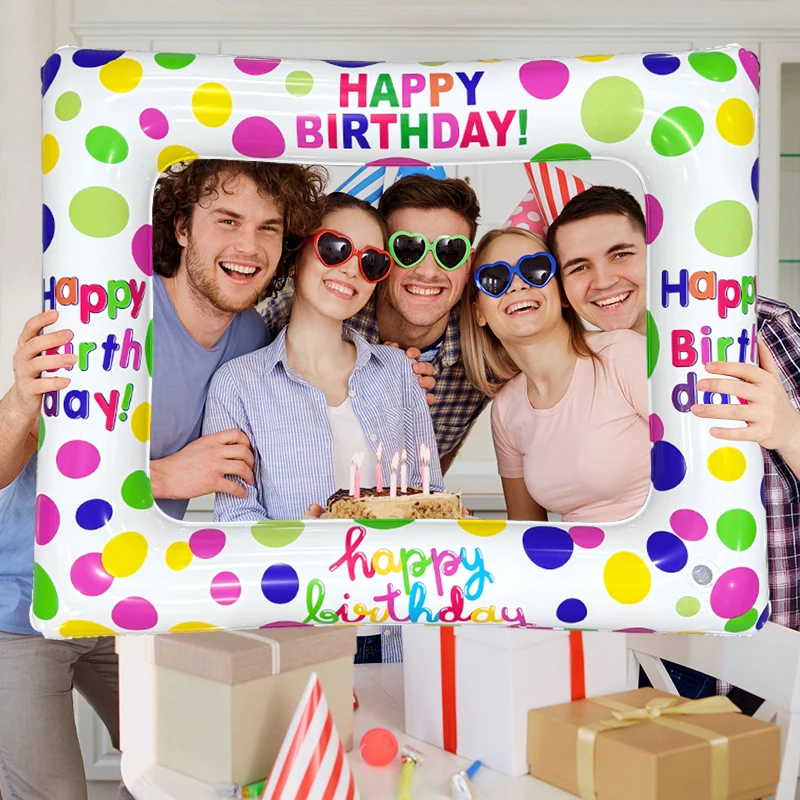 1 Stück aufblasbarer Geburtstags-Fotorahmen aus PVC-Material, kreatives Handfotografie-Requisit, Partydekoration, Geburtstagsgeschenk – Detail 1