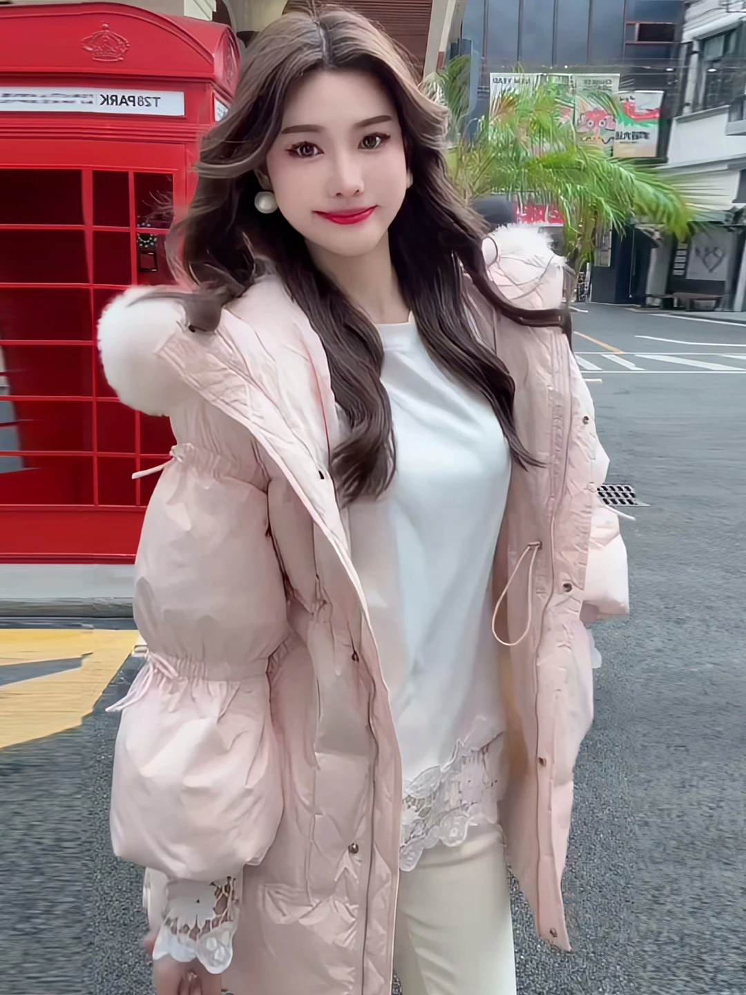 

Розовое пуховое пальто женское зимнее новое 2025 года, средней длины, с завышенной талией, премиум-класса, красивое, модное, свободного кроя