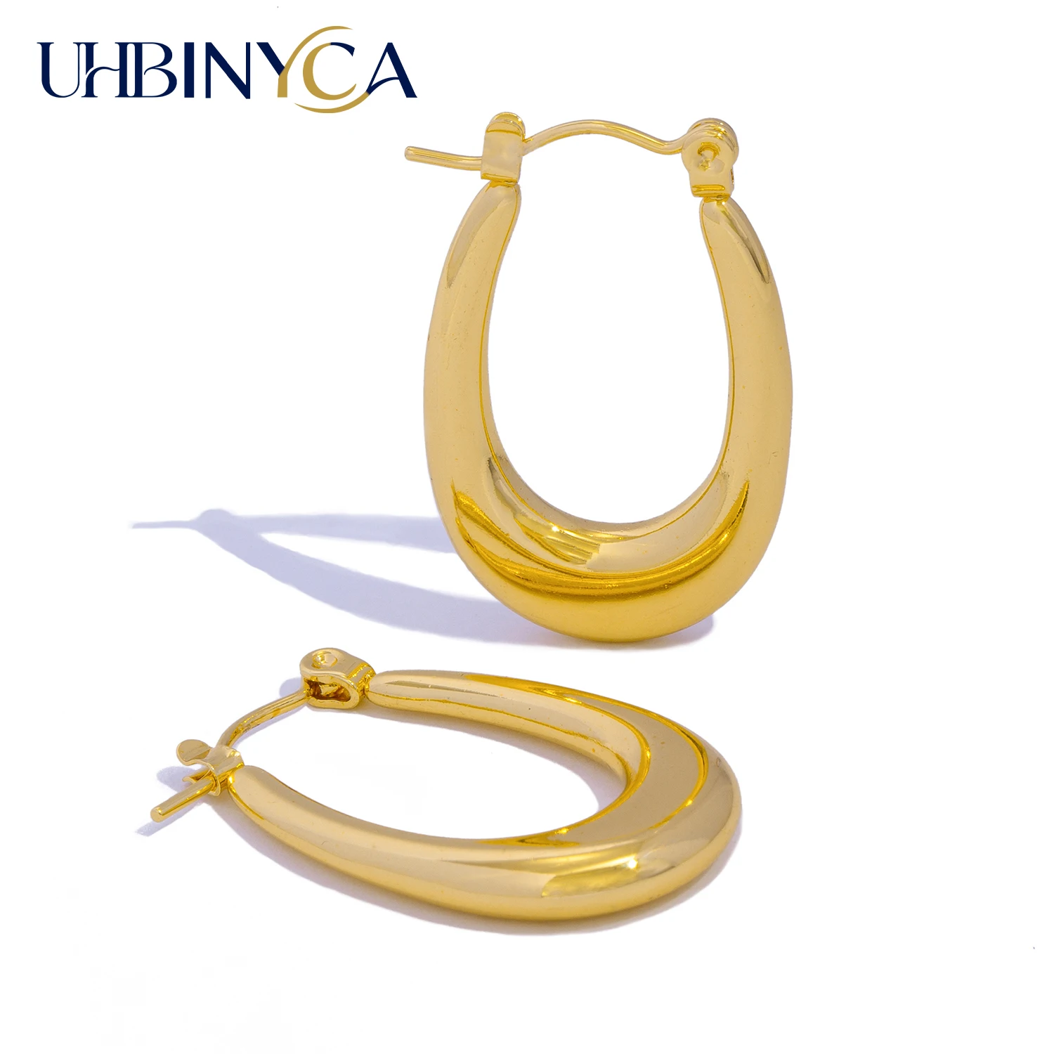 U-Shaped Hoop Earrings for Women, 18K Gold Plated Stainless Steel   Classic Timeless Hypoallergenic Durable Jewelry Gift